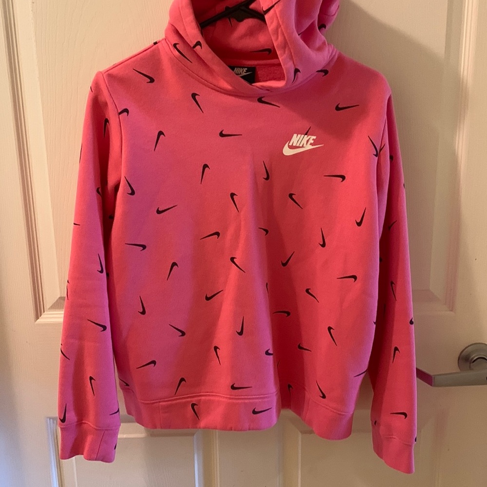 Youth XL pink Nike sweatshirt with black check marks